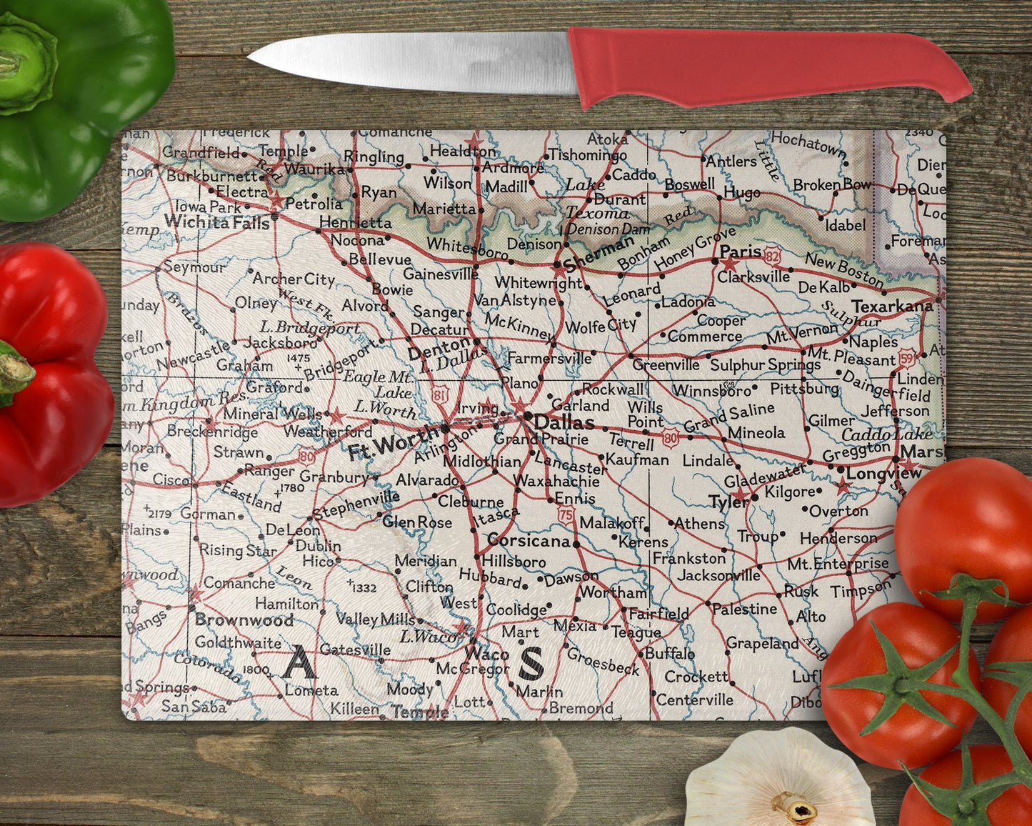 Dallas Texas Map Cutting Board | Travel Gift | Kitchen Decor