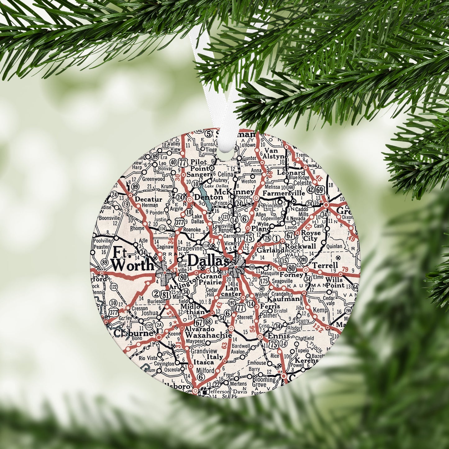 Dallas Texas Vintage Map Ornament