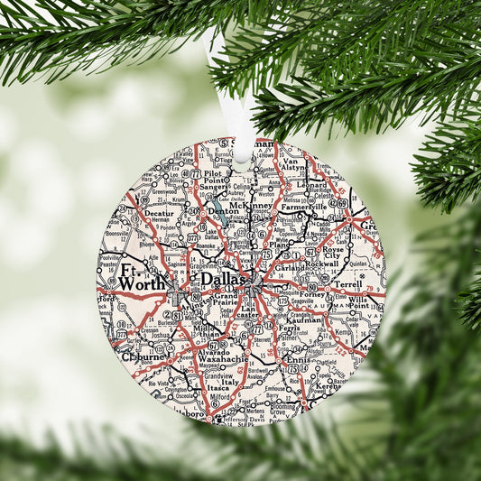 Dallas Texas Vintage Map Ornament