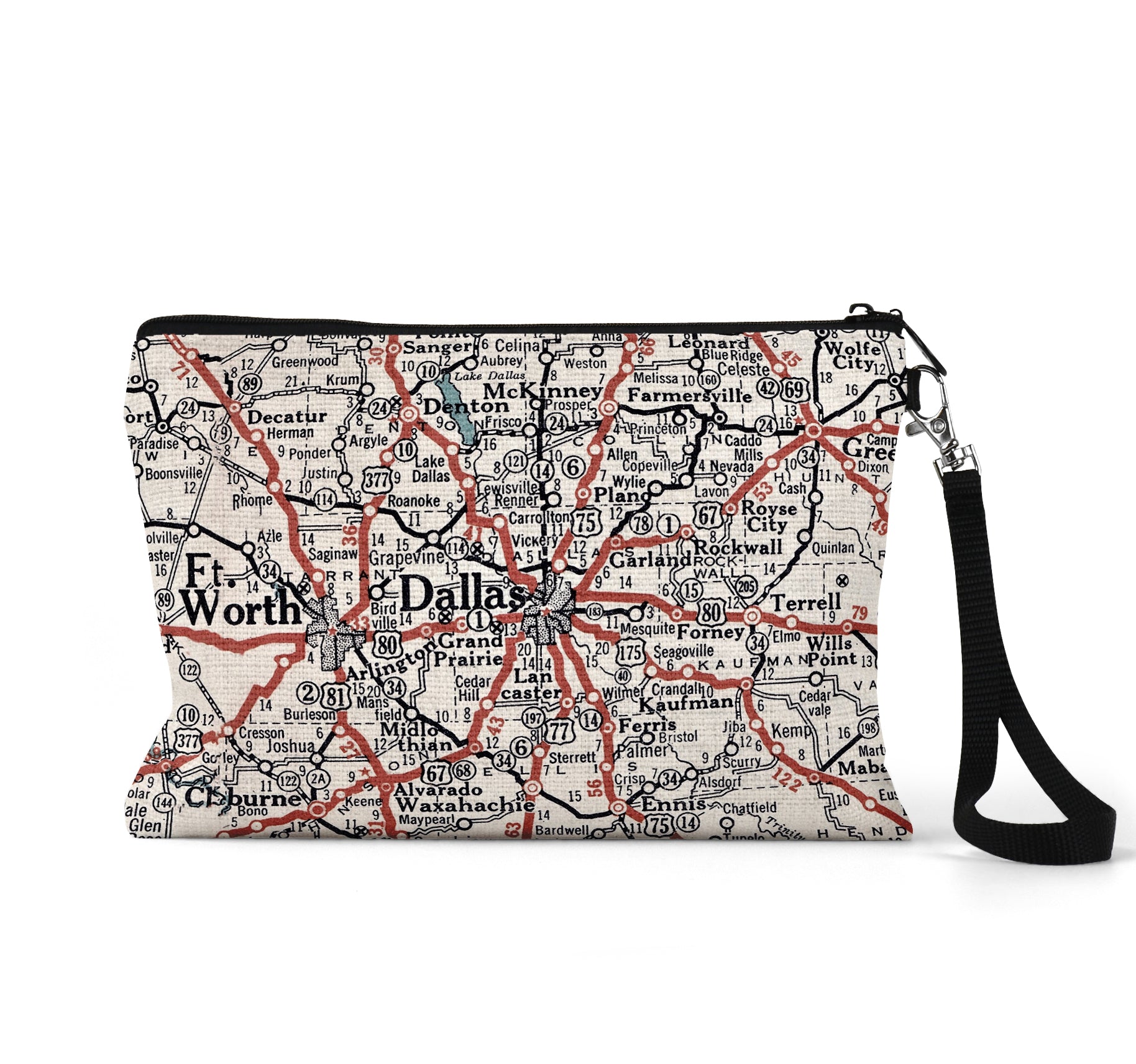 Dallas Texas map wristlet travel pouch
