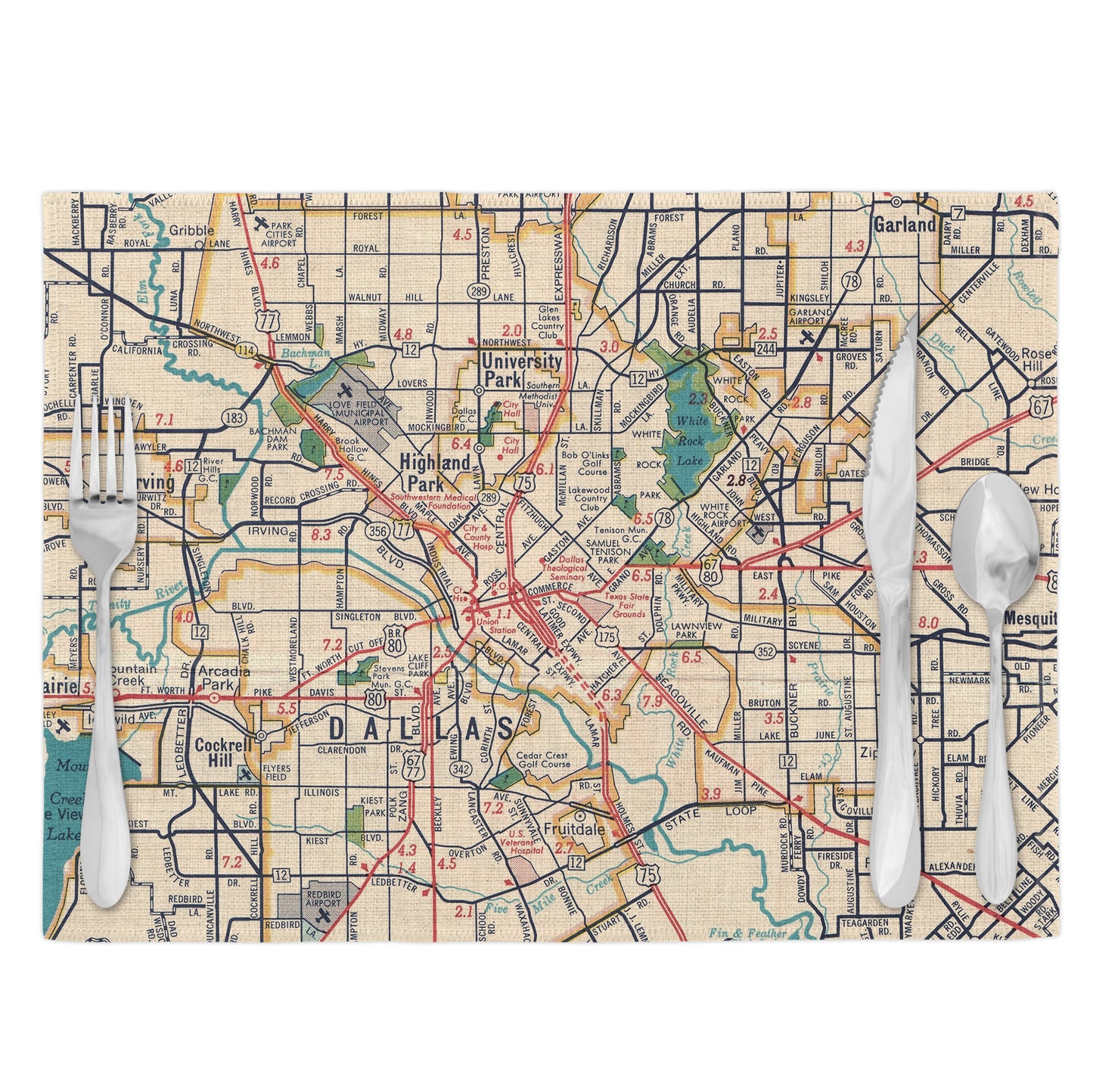 Dallas Texas Vintage Map Placemats Set of 4