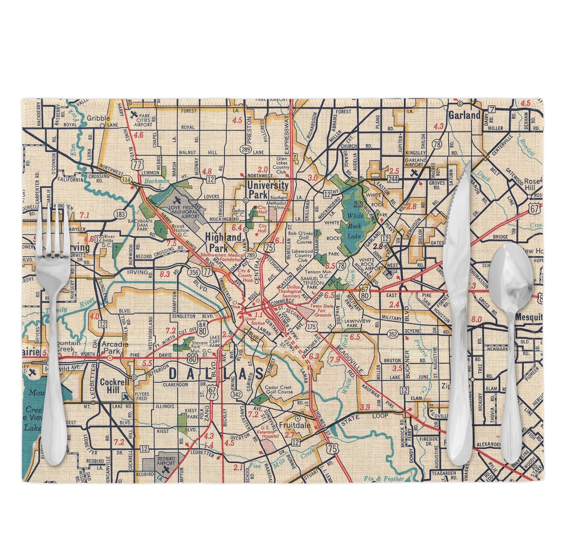 Dallas Texas Vintage Map Placemats Set of 4