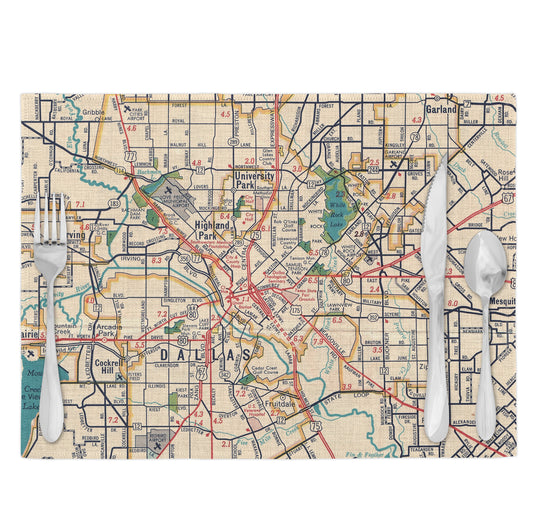 Dallas Texas Vintage Map Placemats Set of 4