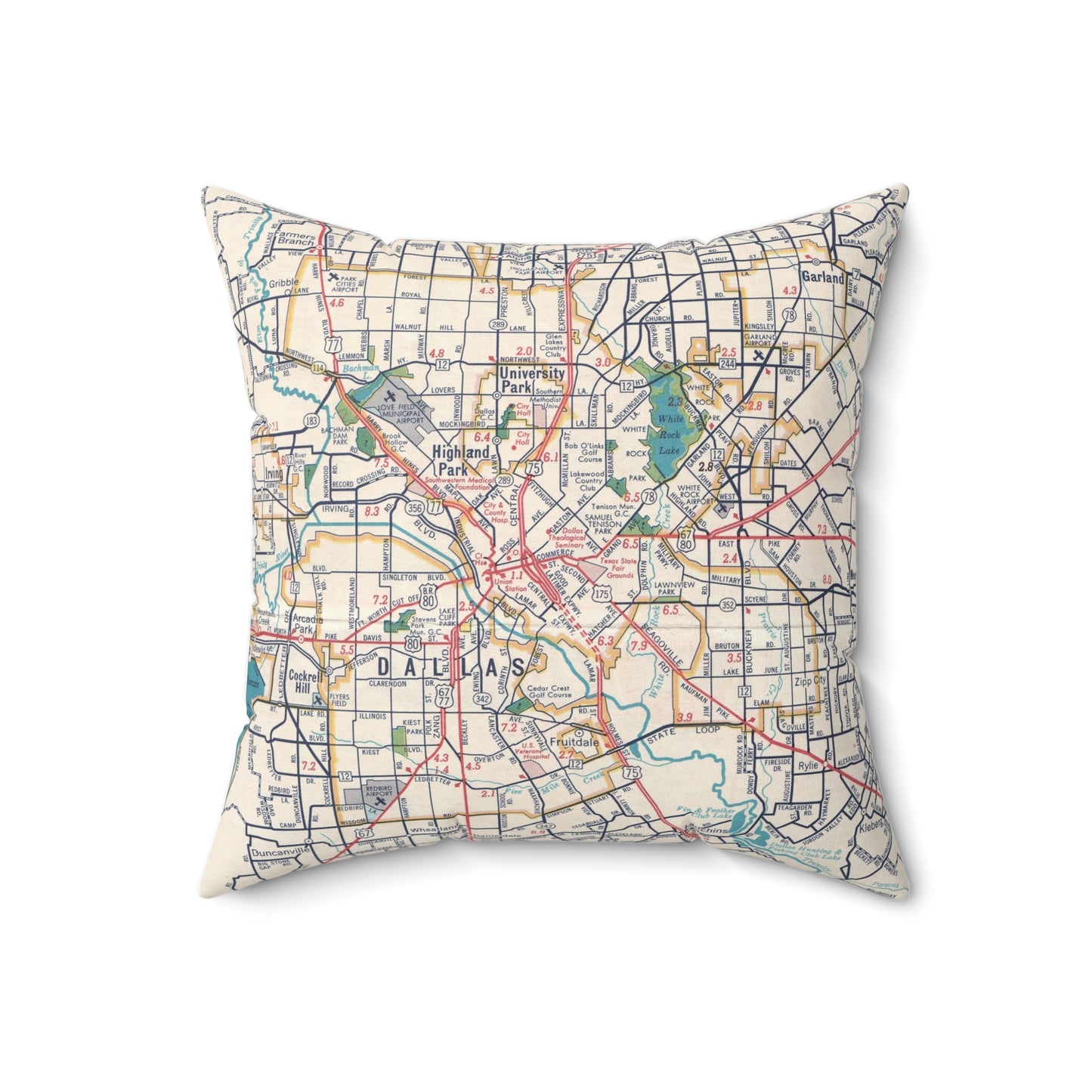 Dallas Texas vintage map pillow