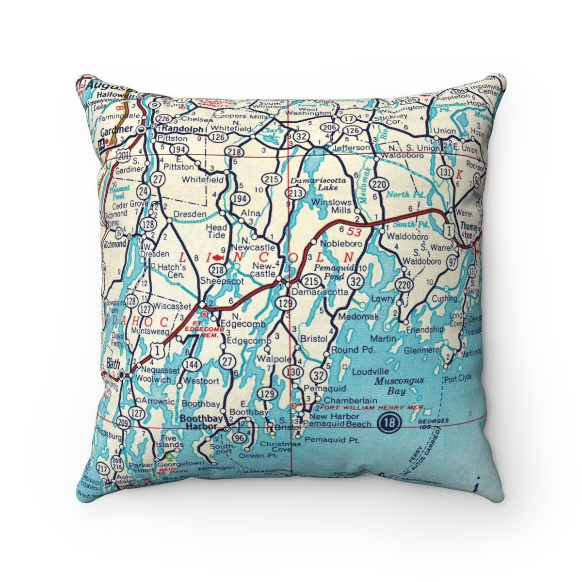 Midcoast Maine Vintage Map Throw Pillow