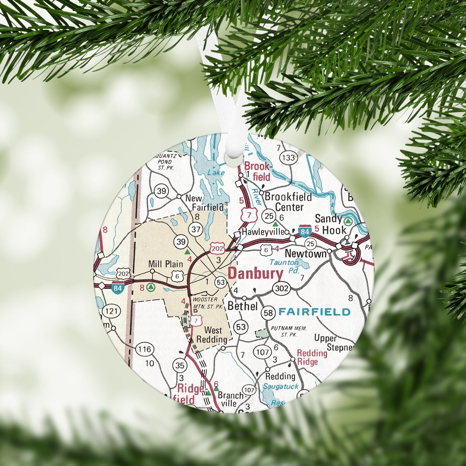 Danbury Connecticut Vintage Map Ornament