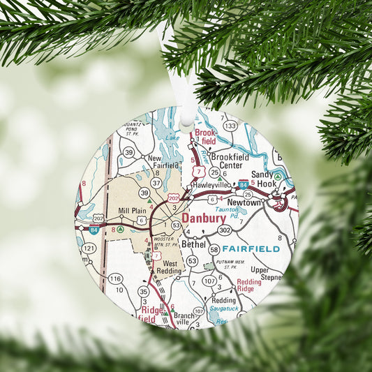 Danbury Connecticut Vintage Map Ornament