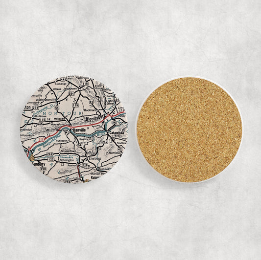 Danville Pennsylvania Map Coasters | Set of 4 Vintage Danville Pennsylvania Drink Coasters | Travel-Inspired Home Decor