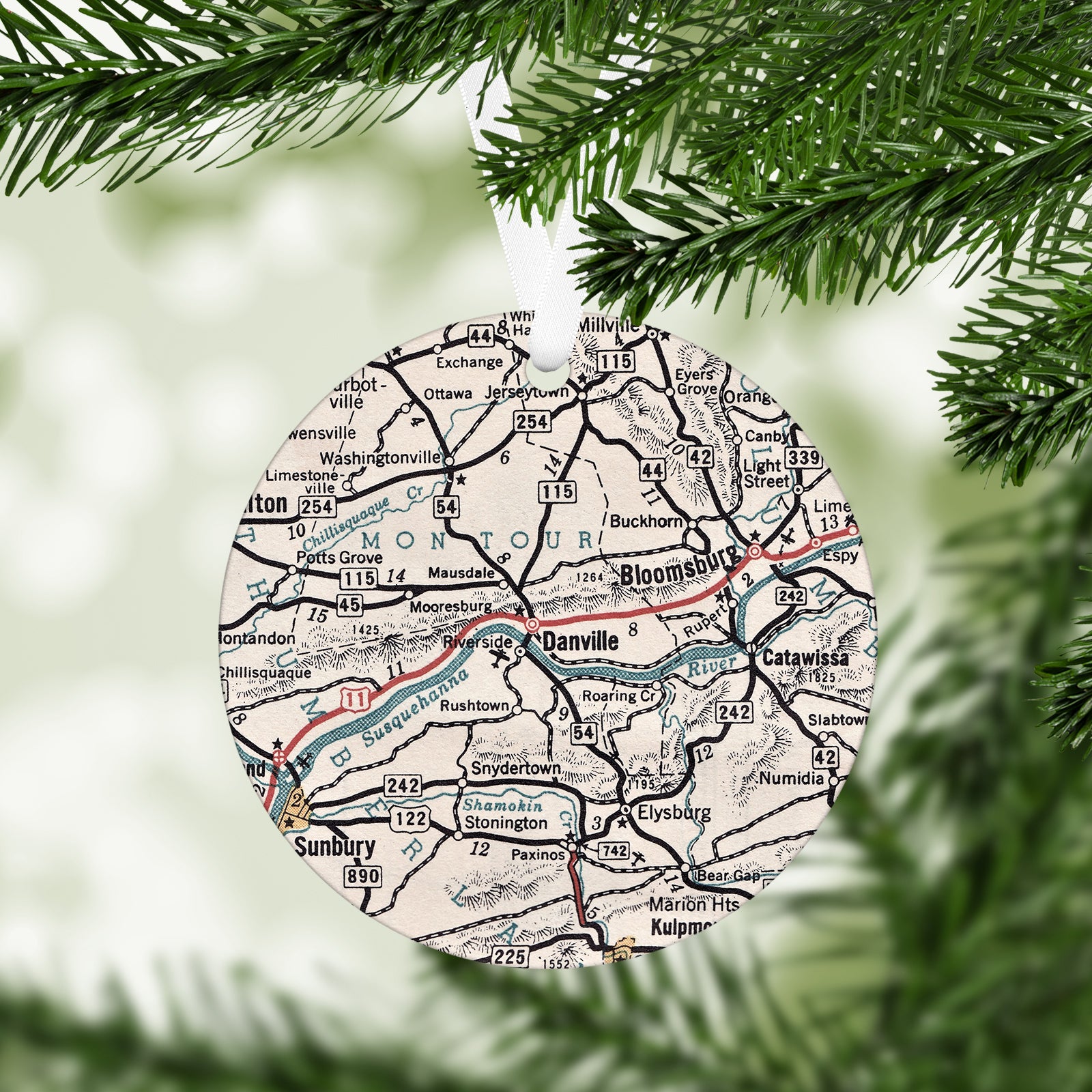 Danville Pennsylvania Vintage Map Ornament