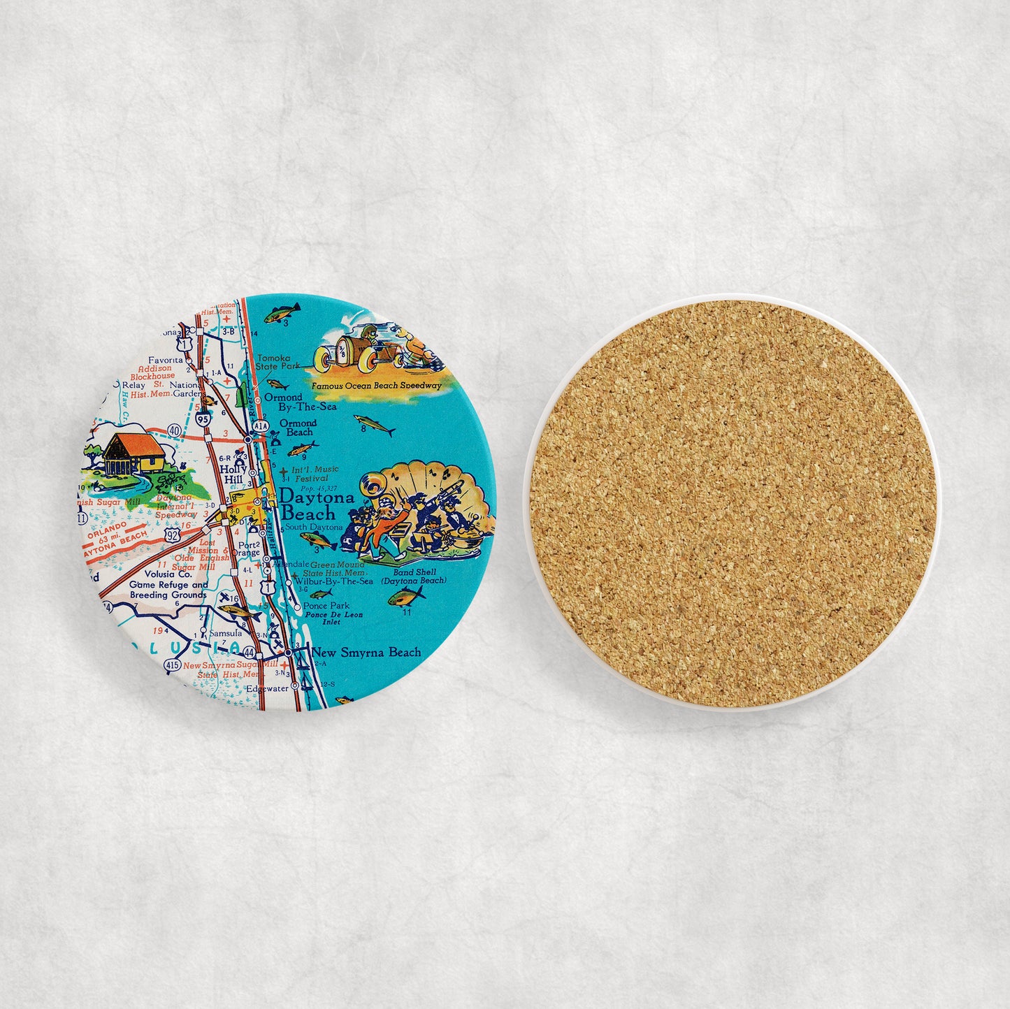Daytona Beach Florida Vintage Map Ceramic Coaster Set of 4