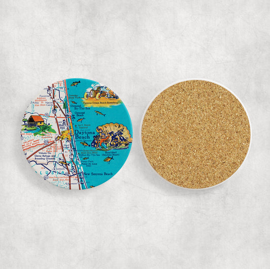 Daytona Beach Florida Vintage Map Ceramic Coaster Set of 4