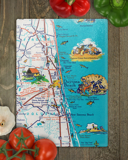 Daytona Beach Florida Vintage Map Glass Cutting Board