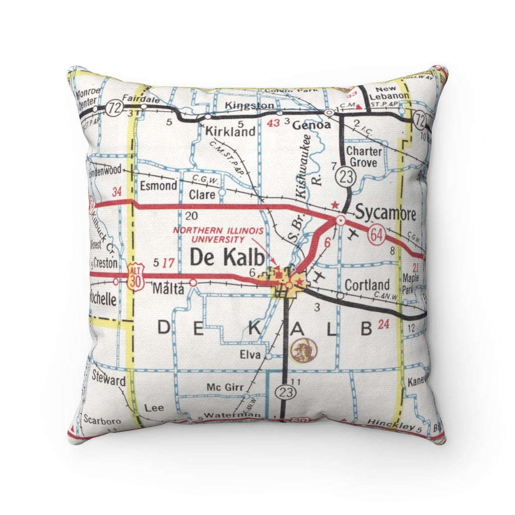 DeKalb Illinois vintage map pillow