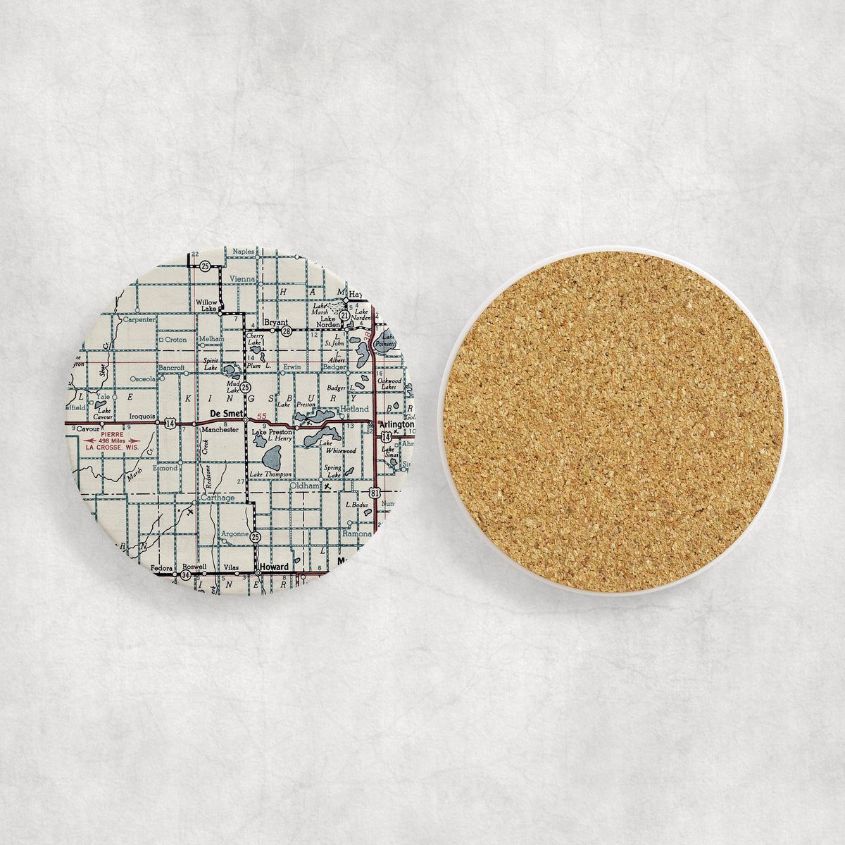 De Smet South Dakota Vintage Map Ceramic Coaster Set of 4