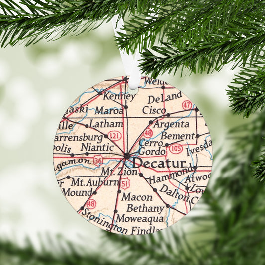 Decatur Illinois Vintage Map Ornament | Decatur Illinois Travel Christmas Ornament