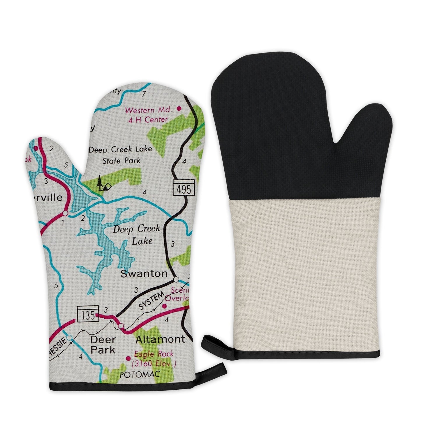 Deep Creek Lake, Maryland Map Oven Mitt | Vintage-Inspired Kitchen Gift