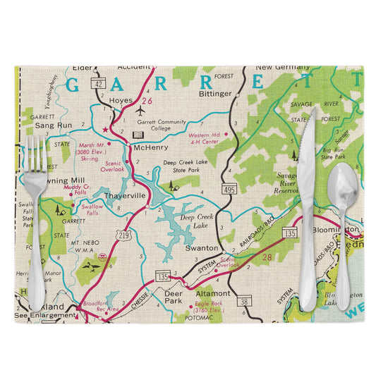 Deep Creek Lake Maryland Vintage Map Placemats Set of 4