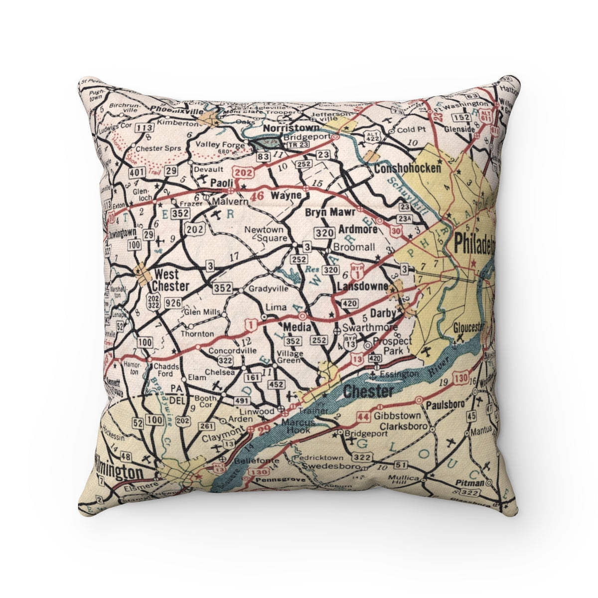 Delaware County Pennsylvania vintage map pillow
