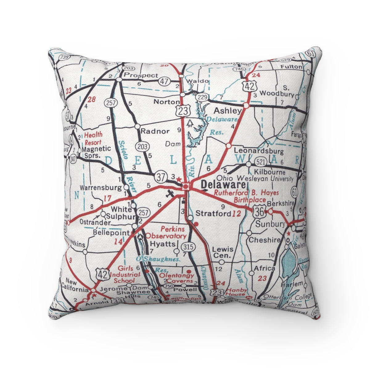 Delaware Ohio vintage map pillow