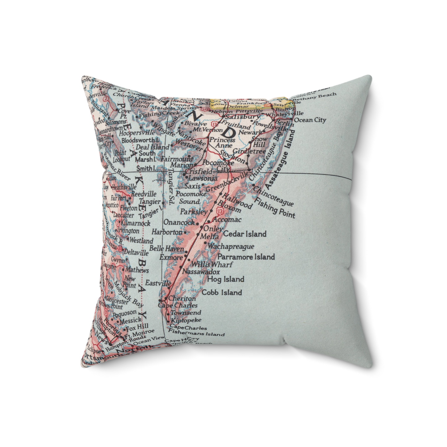 Delmarva Peninsula vintage map pillow