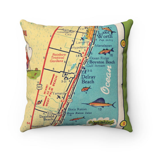 Delray Beach Florida vintage map pillow