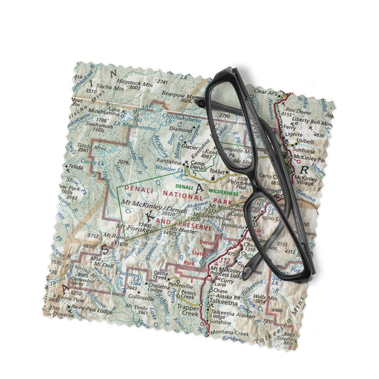 Denali National Park Map Lens Cloth | Alaska Microfiber Glasses Cleaner | Travel Gift
