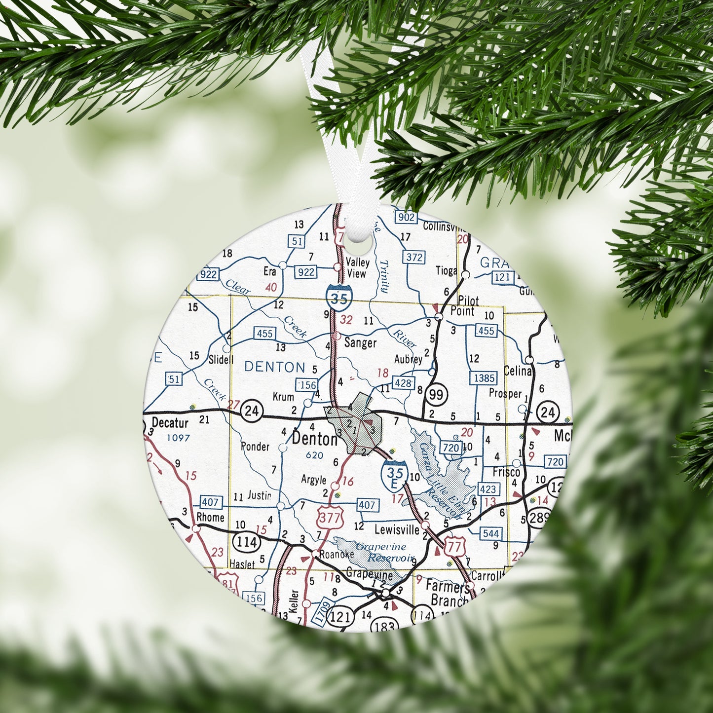 Denton Texas Vintage Map Ornament