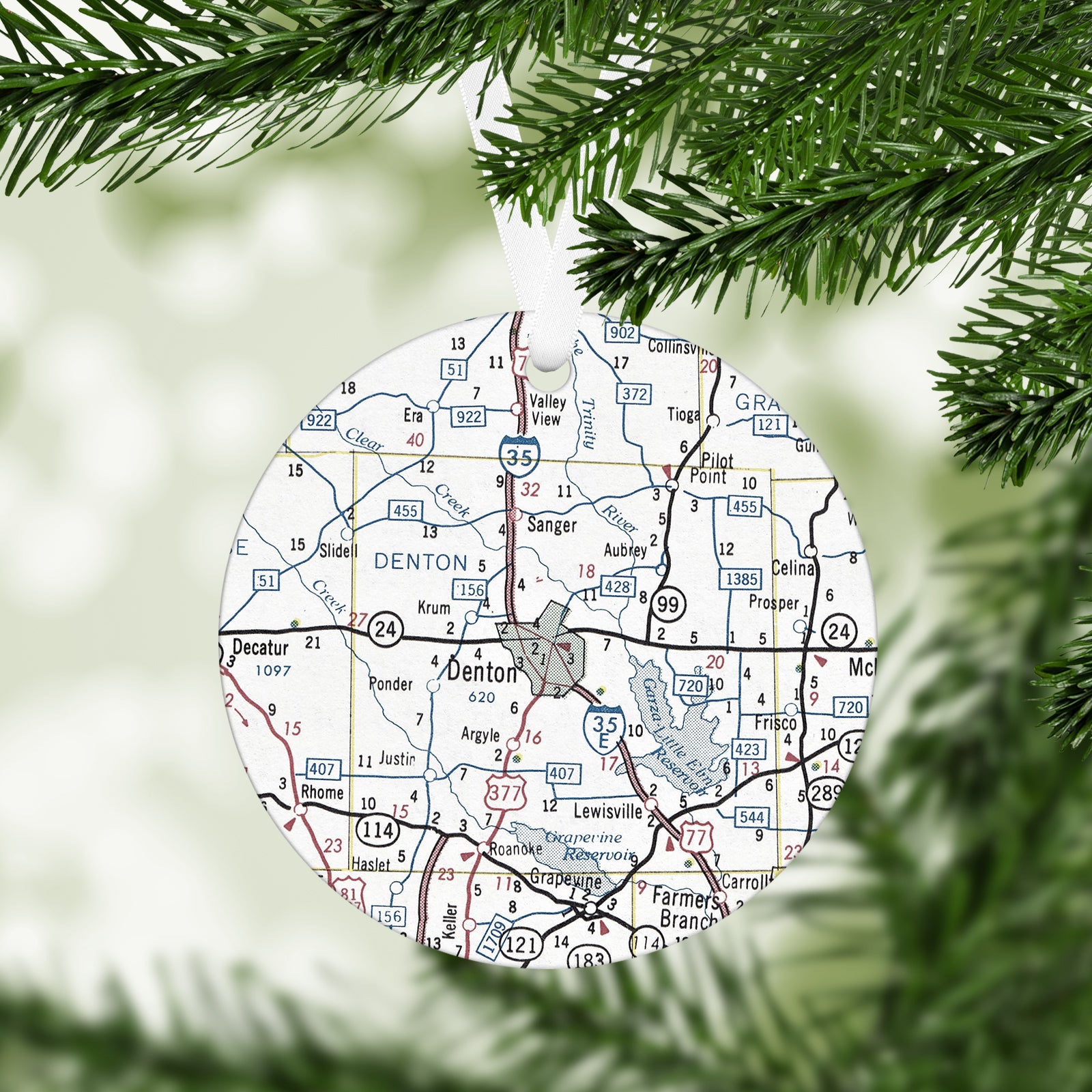 Denton Texas Vintage Map Ornament