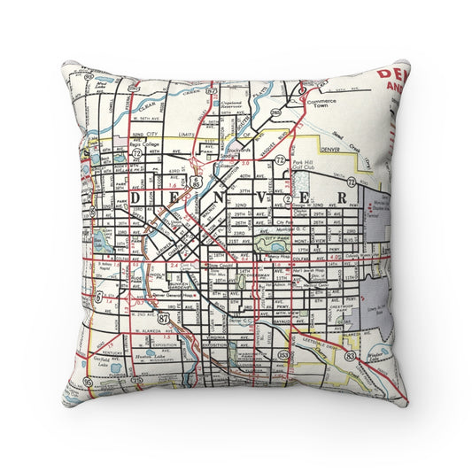 Denver Colorado vintage map pillow