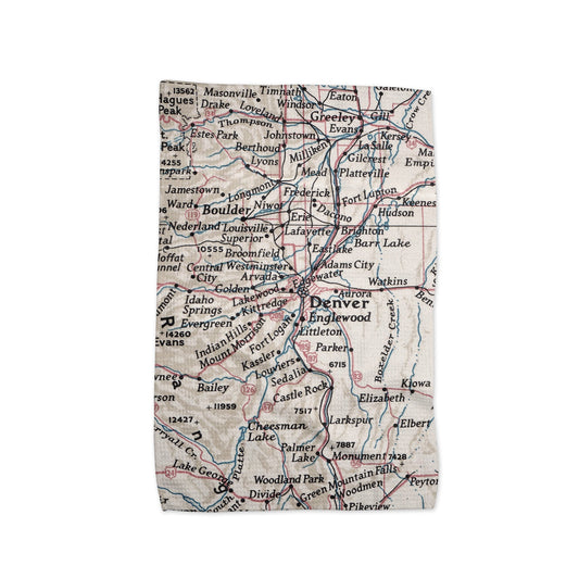 Denver Colorado Map Tea Towel | Waffle-Weave Kitchen Towel Gift