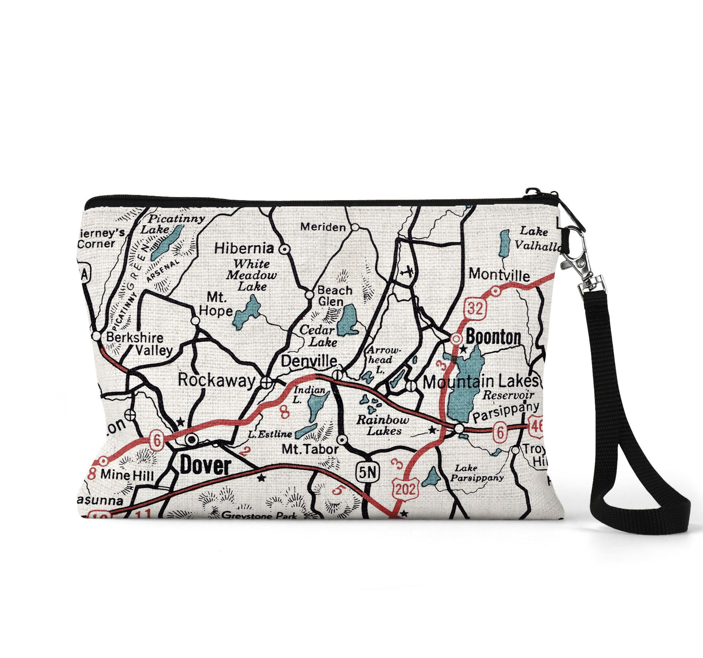 Denville New Jersey map wristlet travel pouch