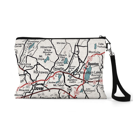 Denville New Jersey map wristlet travel pouch