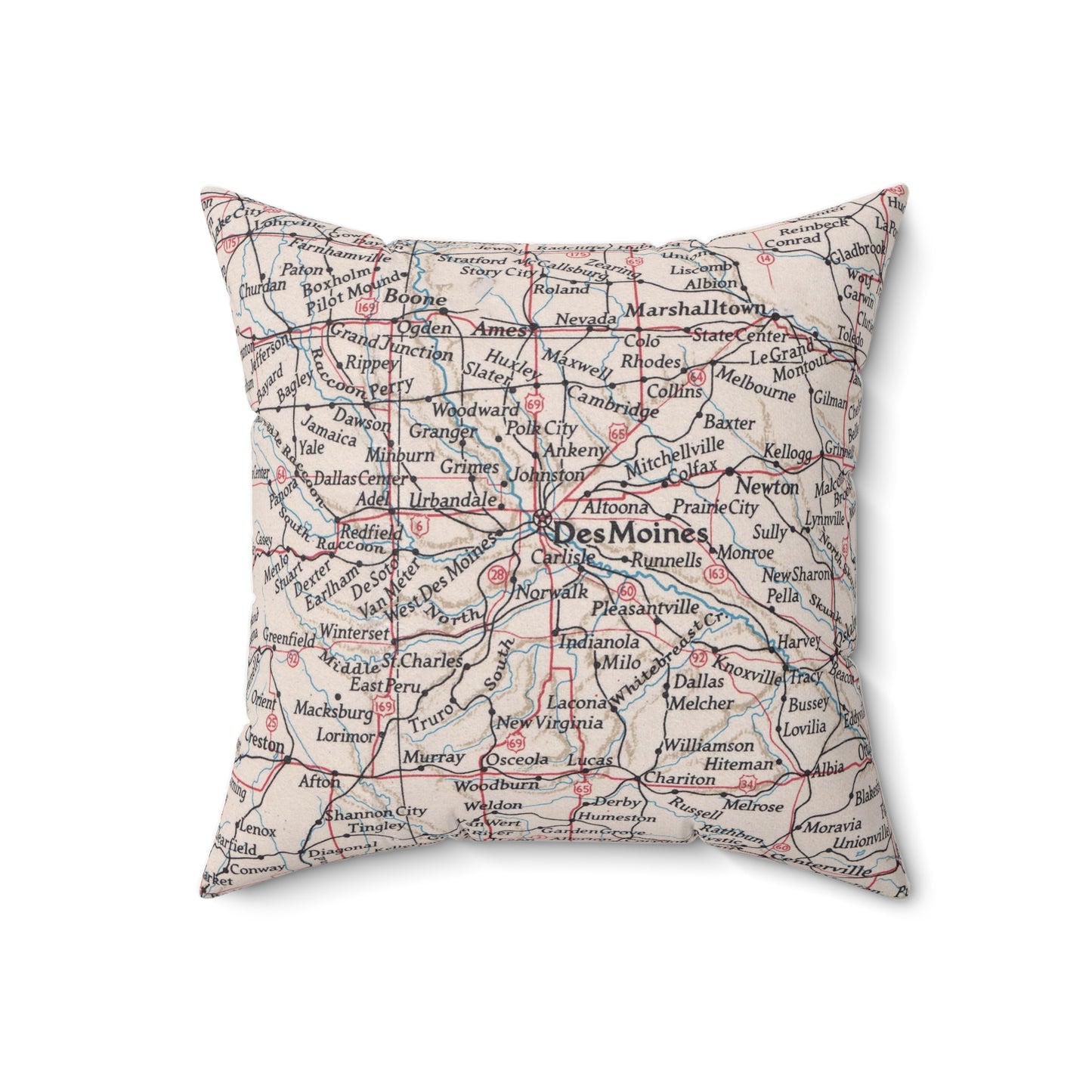 Des Moines Iowa vintage map pillow