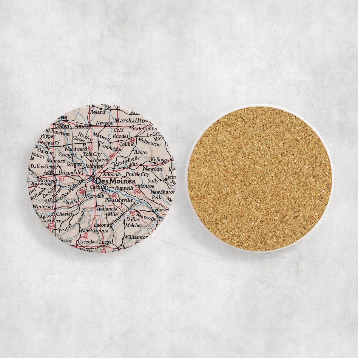Des Moines Iowa Vintage Map Ceramic Coaster Set of 4