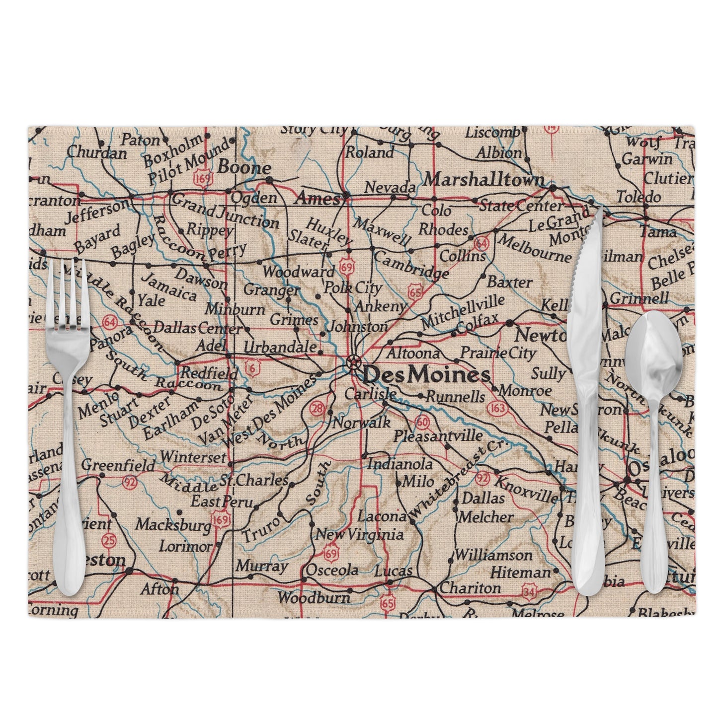 Des Moines Iowa Vintage Map Placemats Set of 4