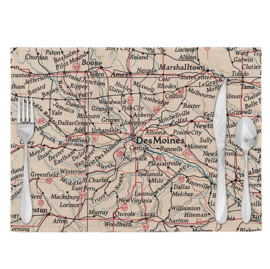 Des Moines Iowa Vintage Map Placemats Set of 4