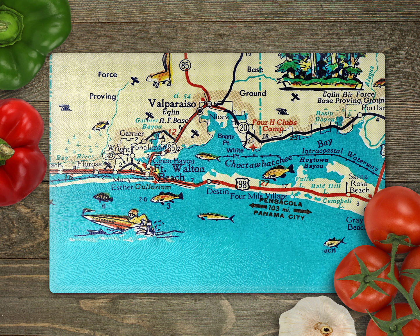Destin Florida Vintage Map Cutting Board Charcuterie