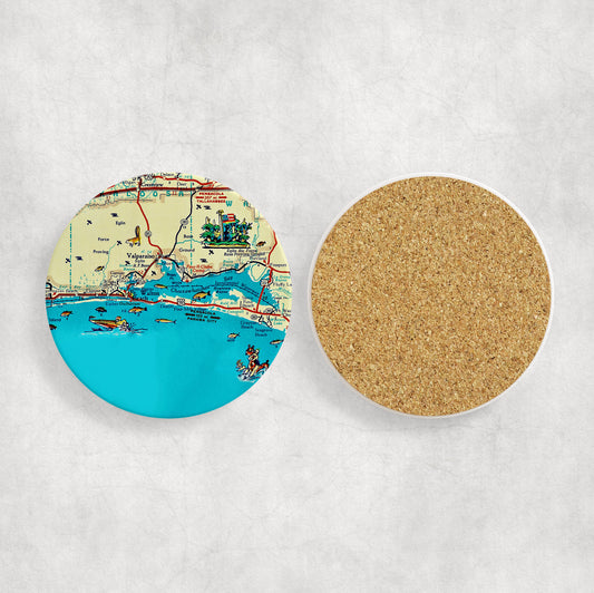 Destin Florida Map Coasters | Set of 4 Vintage Destin Florida Drink Coasters | Travel-Inspired Home Decor