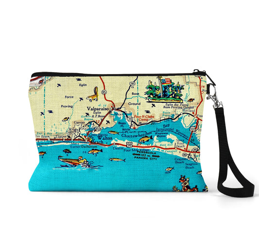 Destin Florida map wristlet travel pouch