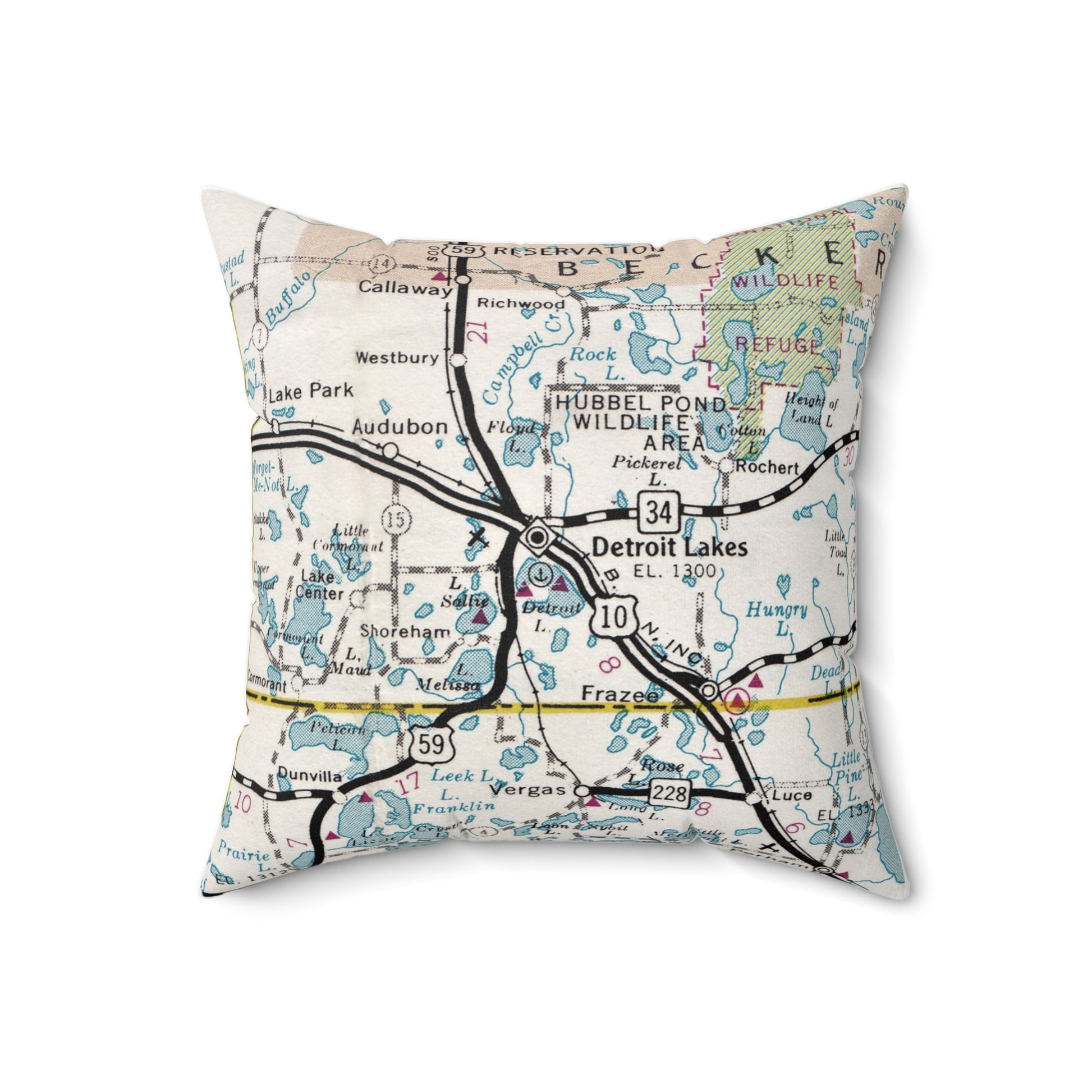 Detroit Lakes Minnesota vintage map pillow