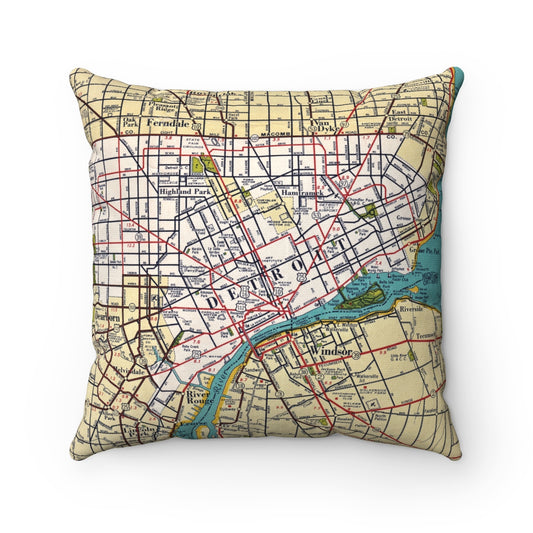 Detroit Michigan vintage map pillow