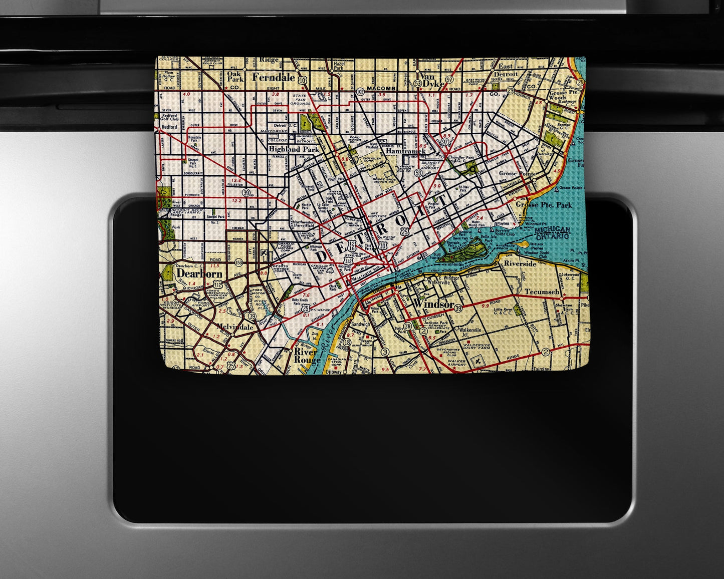Detroit Michigan Map Tea Towel | Waffle-Weave Kitchen Towel Gift