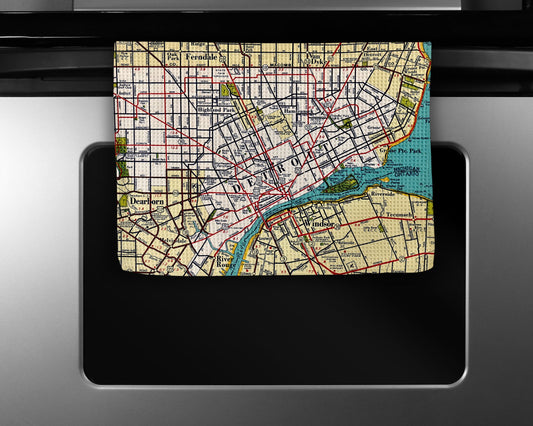 Detroit Michigan Map Tea Towel | Waffle-Weave Kitchen Towel Gift
