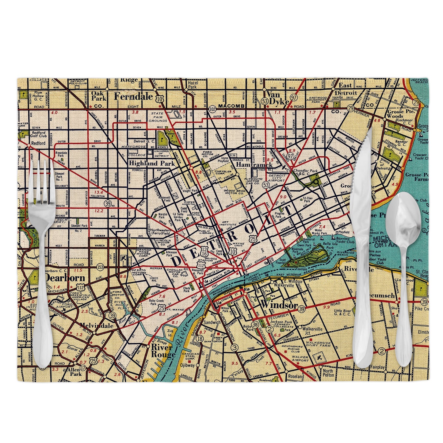 Detroit Michigan Vintage Map Placemats Set of 4