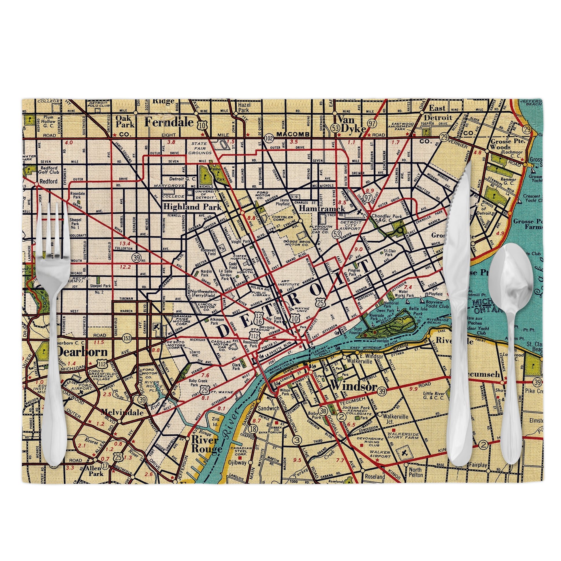 Detroit Michigan Vintage Map Placemats Set of 4