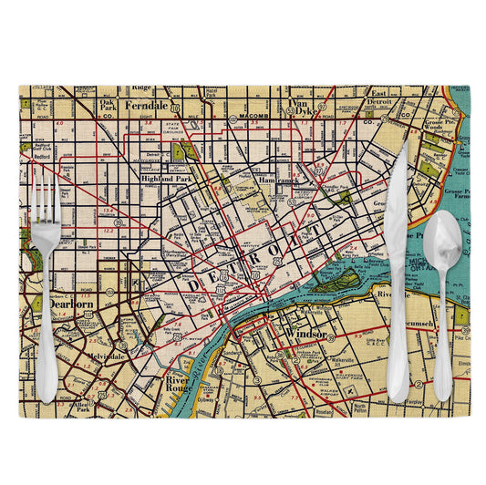 Detroit Michigan Vintage Map Placemats Set of 4