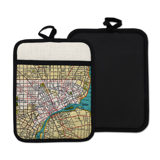 Detroit Michigan Vintage Map Hot Pad | Motor City Kitchen Gift | Historic Detroit Pot Holder | Michigan Kitchen Decor