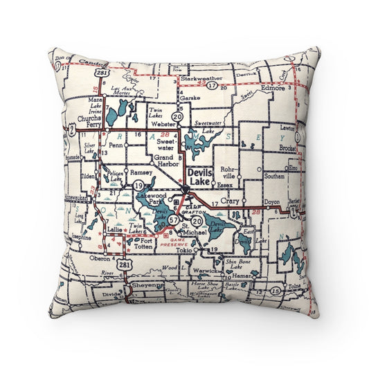 Devils Lake North Dakota vintage map pillow