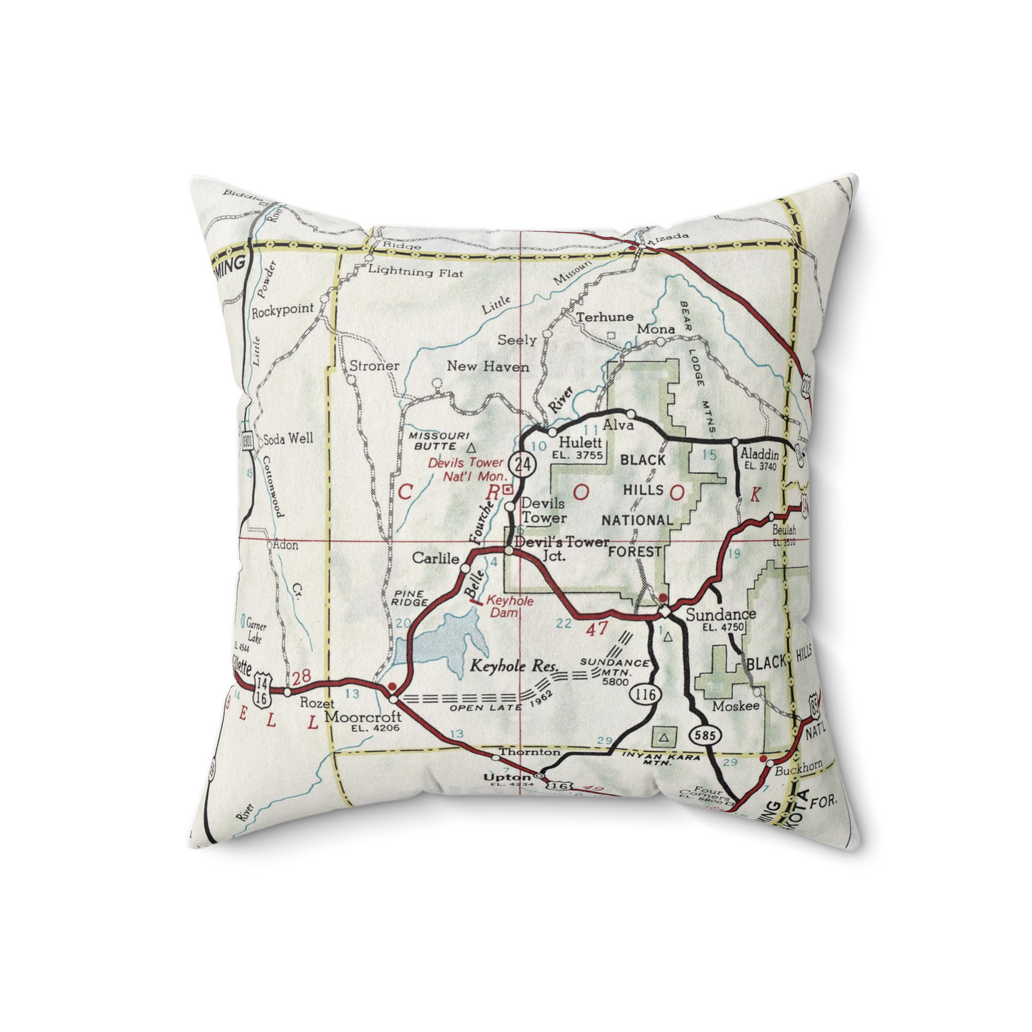 Devils Tower Wyoming vintage map pillow