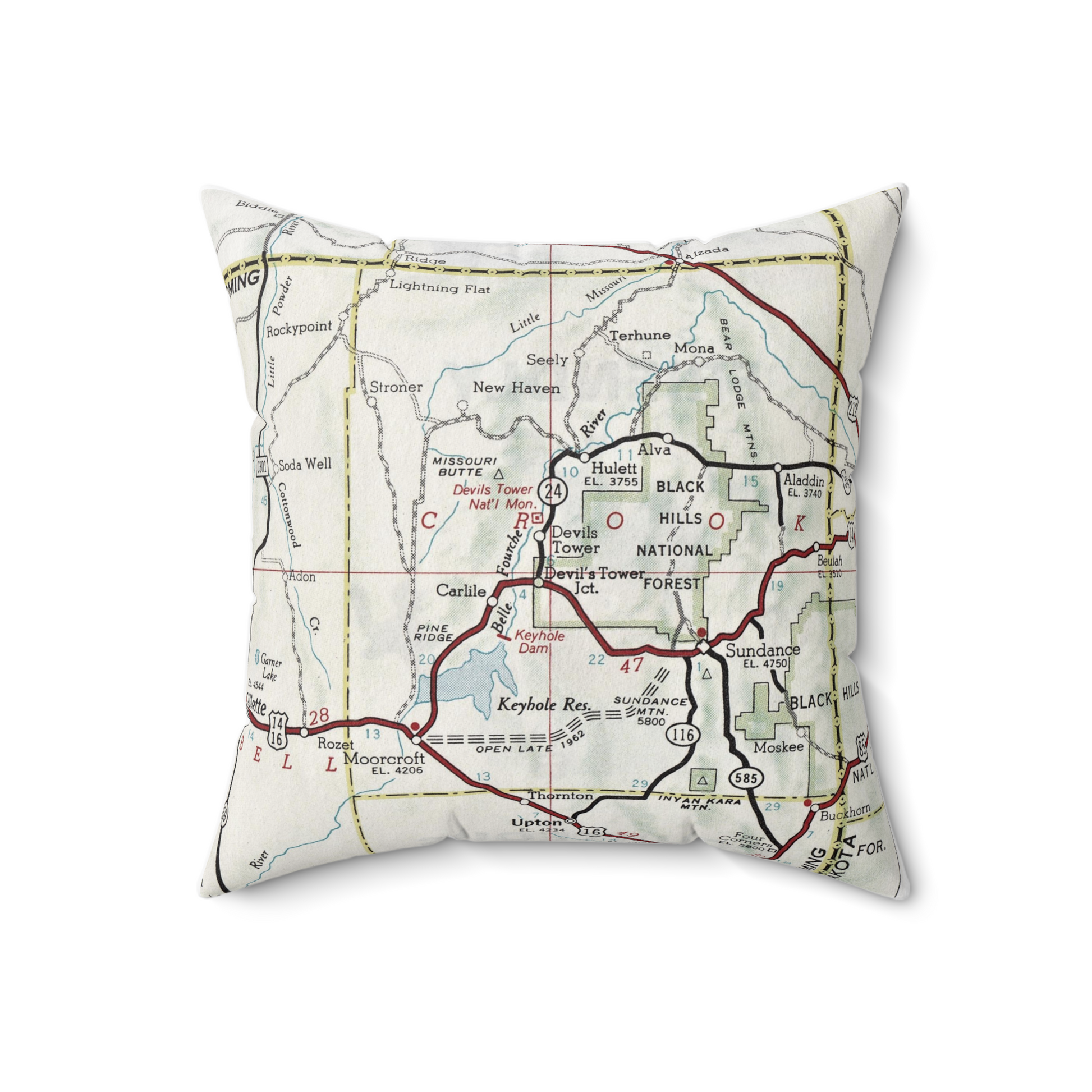 Devils Tower Wyoming vintage map pillow